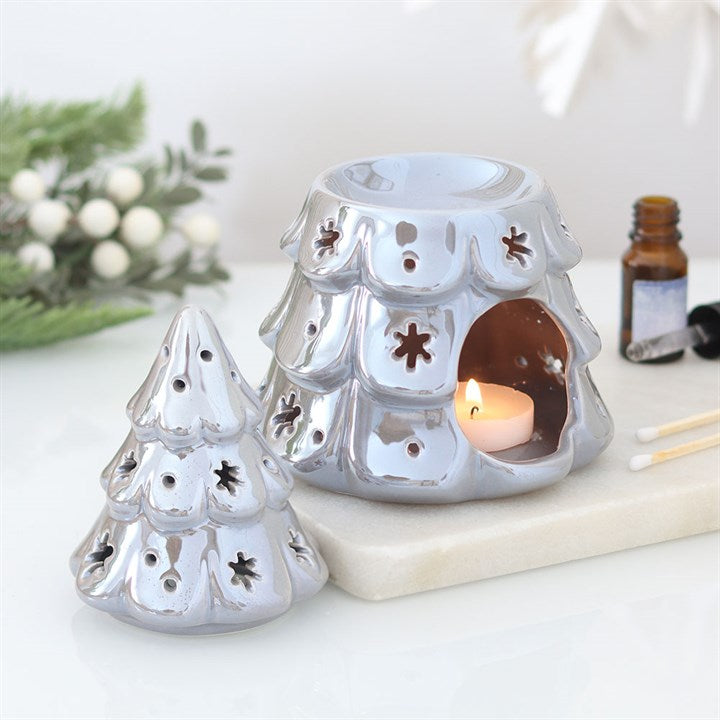 Silver Christmas Fir Tree Ceramic Wax Warmer and Oil Burner