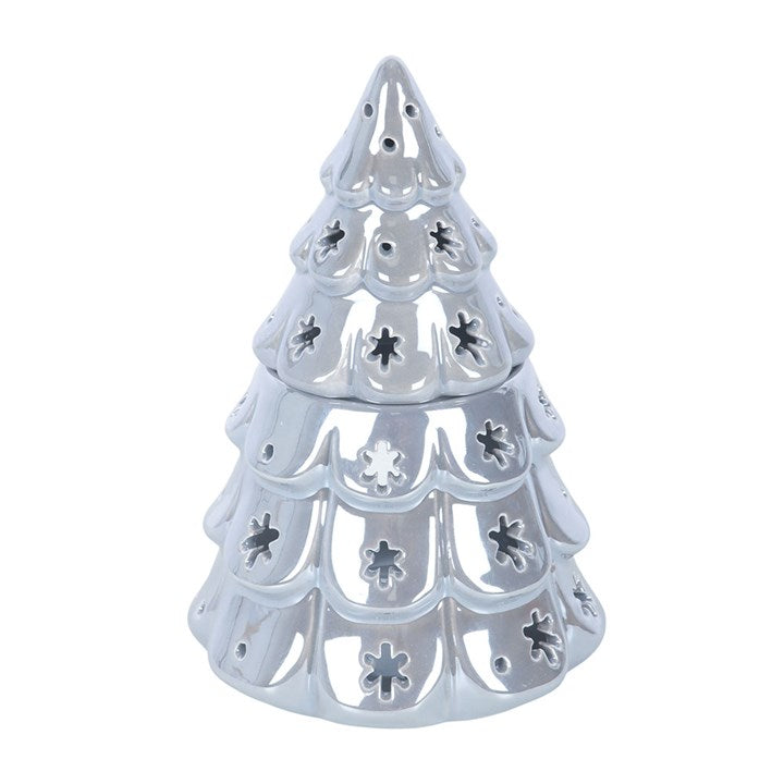 Silver Christmas Fir Tree Ceramic Wax Warmer and Oil Burner