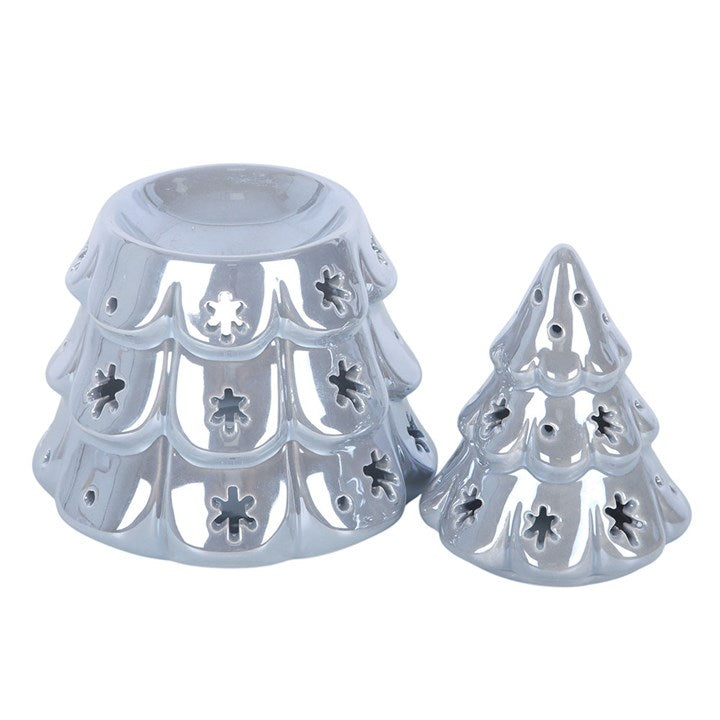 Silver Christmas Fir Tree Ceramic Wax Warmer and Oil Burner