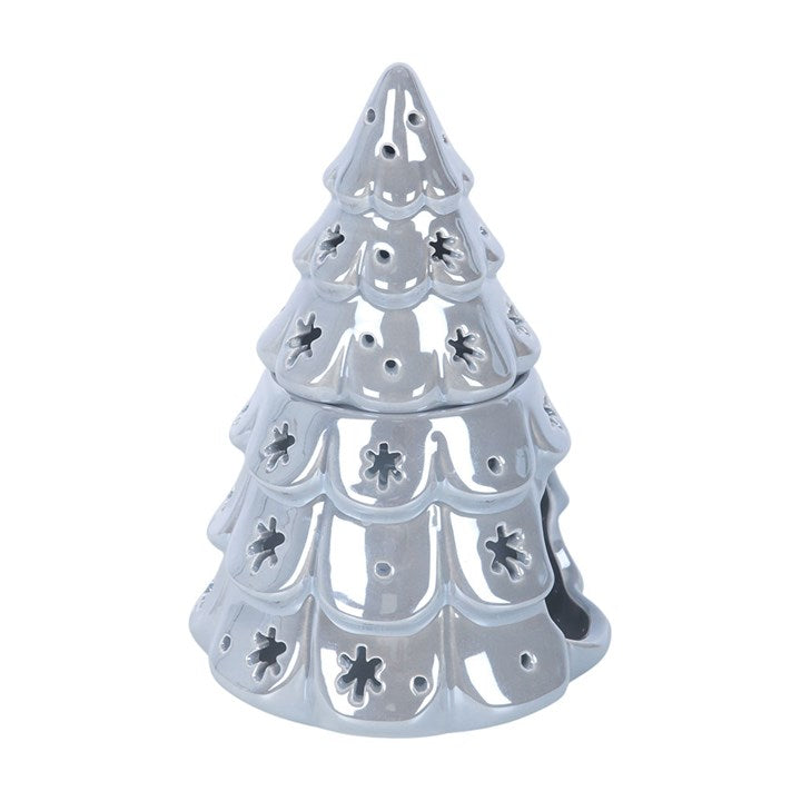 Silver Christmas Fir Tree Ceramic Wax Warmer and Oil Burner