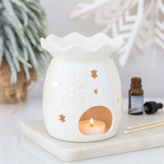 Iridescent White Snowflake Ceramic Wax Warmer