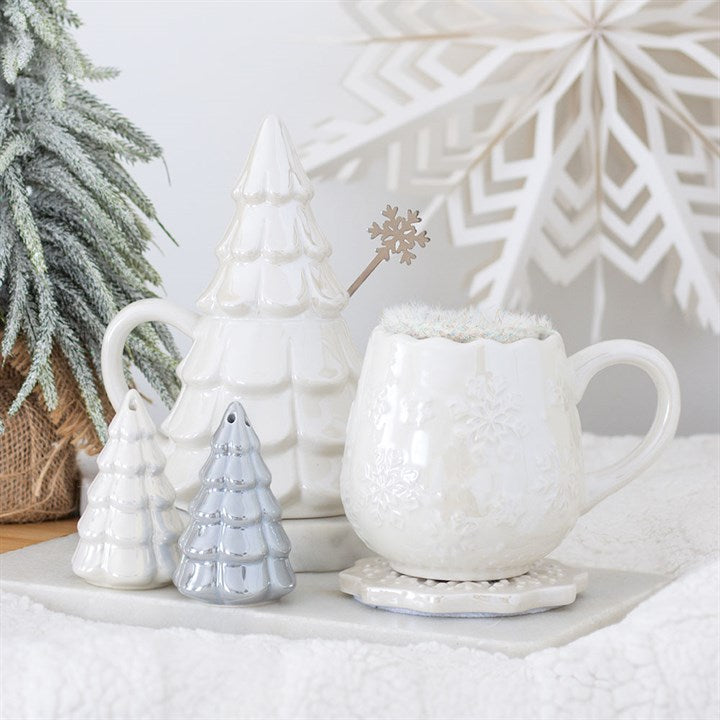 Iridescent Snowflake Ceramic Mug, Coaster and Socks Set