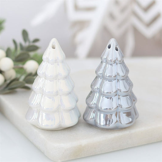 Iridescent Christmas Fir Tree Ceramic Salt & Pepper Shakers