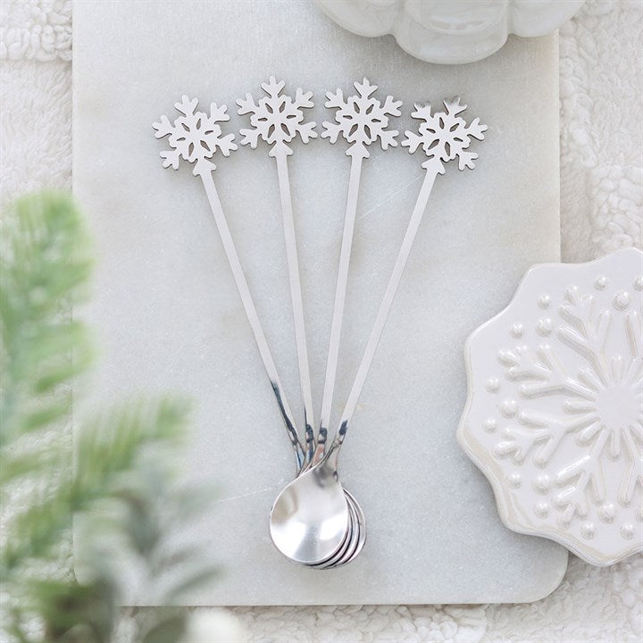 Set of 4 Christmas Snowflake Metal Spoons