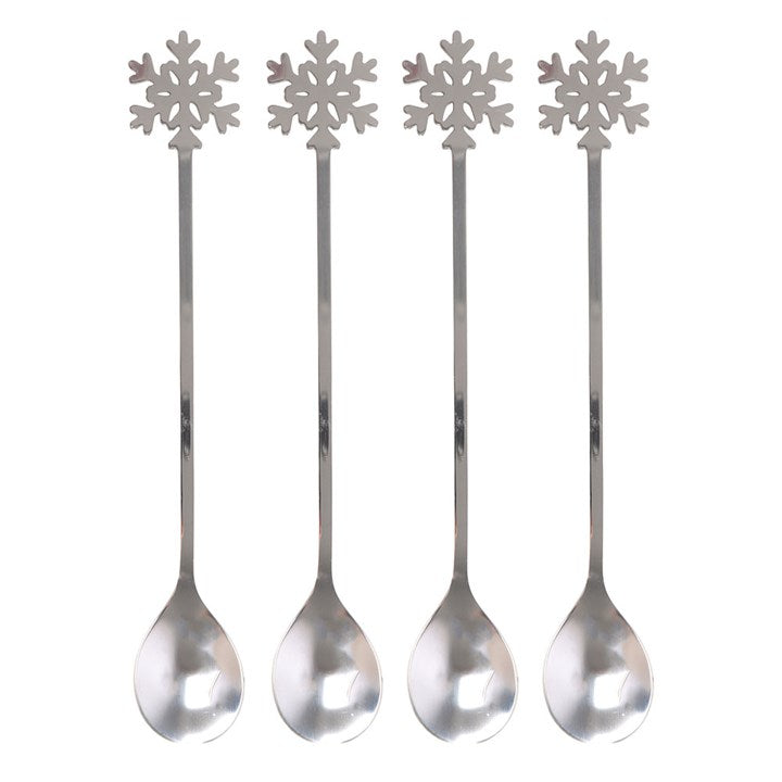 Set of 4 Christmas Snowflake Metal Spoons