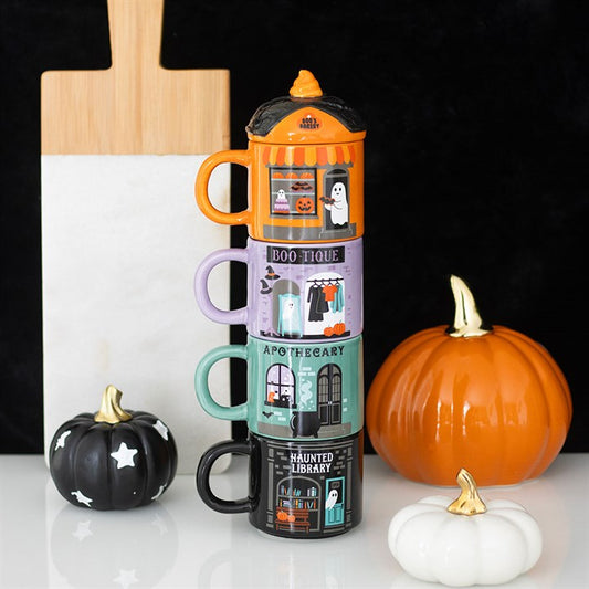 Spooky Street Ceramic Stacking Mugs Set