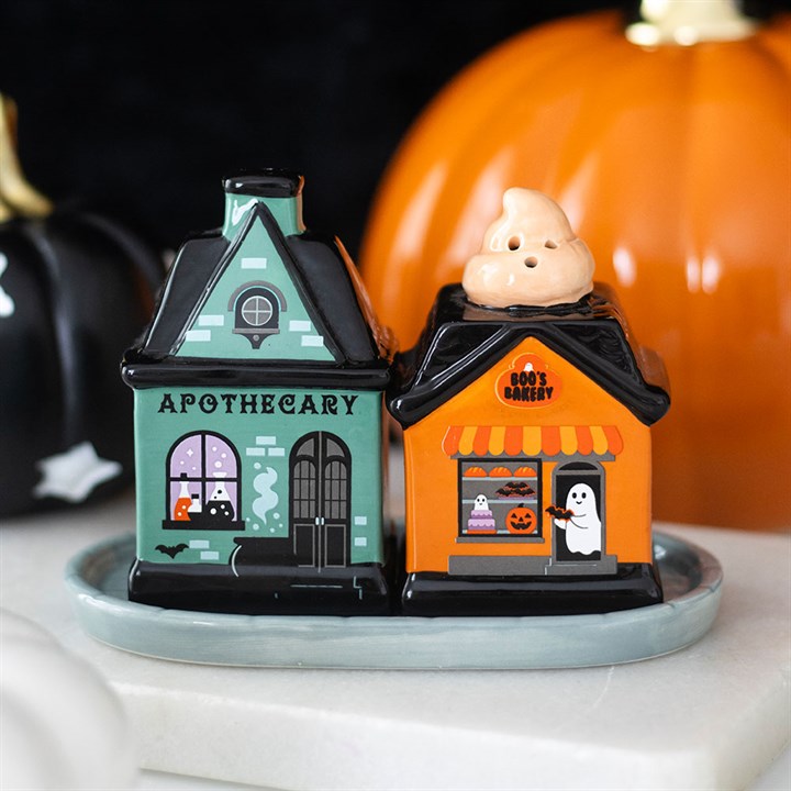 Spooky Street Ceramic Salt & Pepper Shakers