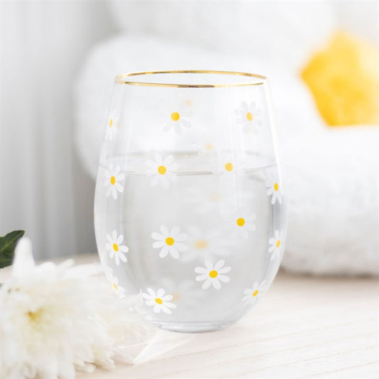 Daisy Print Stemless Wine Glass Tumbler