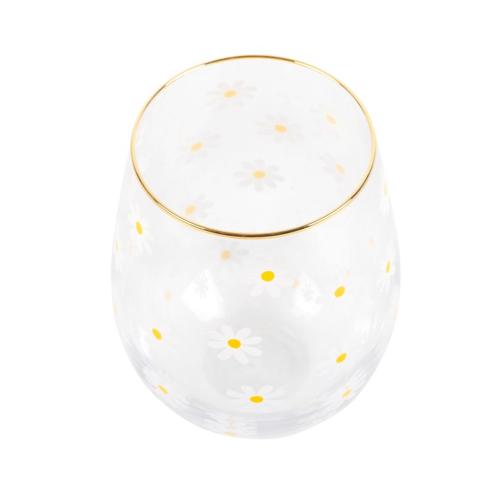 Daisy Print Stemless Wine Glass Tumbler