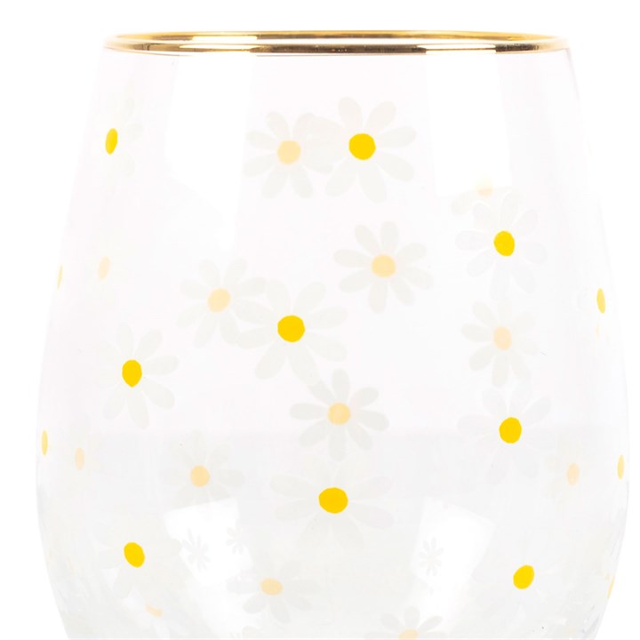 Daisy Print Stemless Wine Glass Tumbler