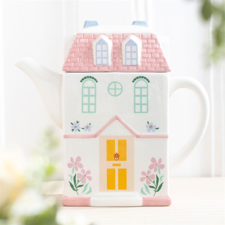 Pastel House Shaped Ceramic Teapot