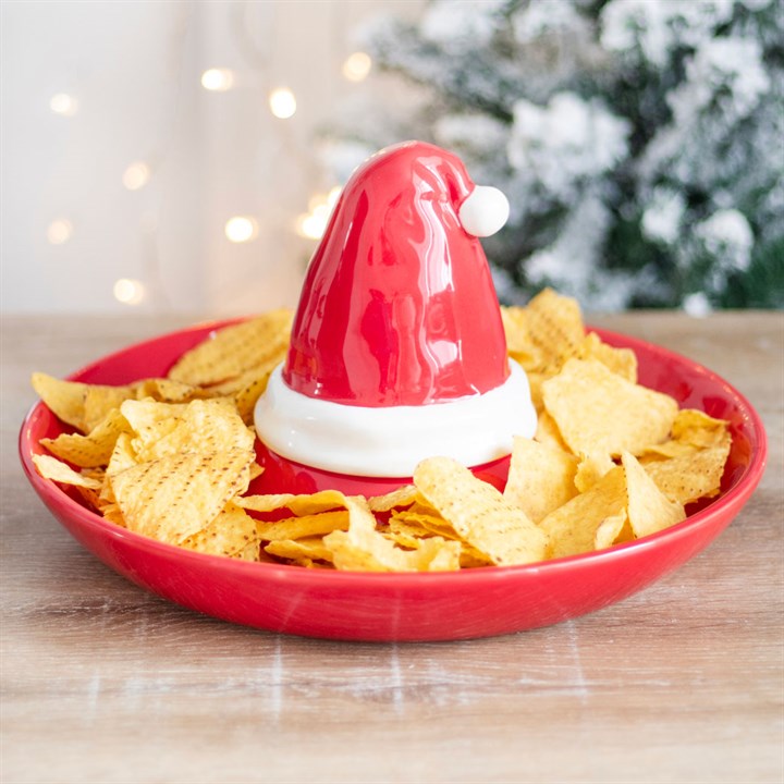 Red Santa Hat Chip and Dip Ceramic Serving Dish