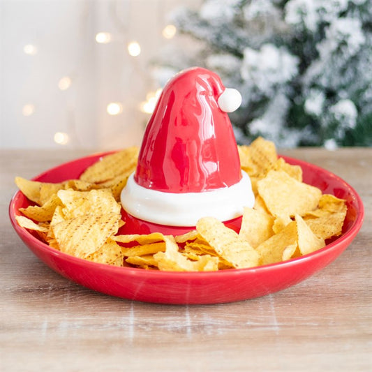 Red Santa Hat Chip and Dip Ceramic Serving Dish