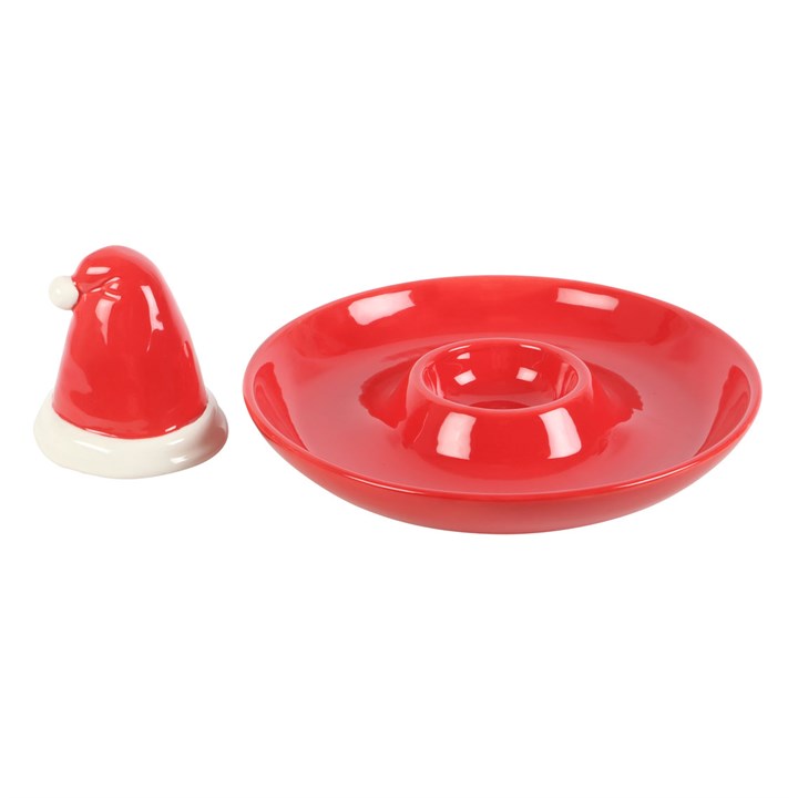 Red Santa Hat Chip and Dip Ceramic Serving Dish