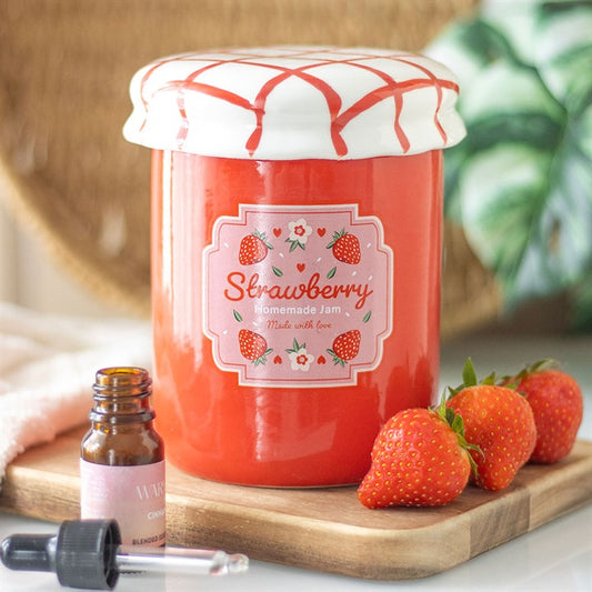 CLEARANCE Strawberry Jam Jar Red Ceramic Wax Warmer