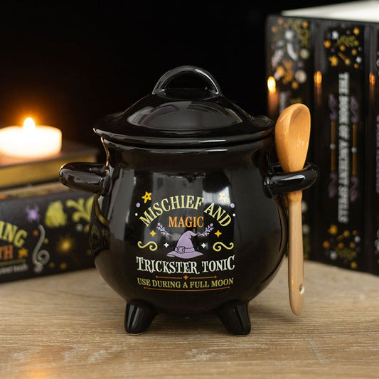 Mischief and Magic Cauldron Ceramic Soup Bowl with Spoon