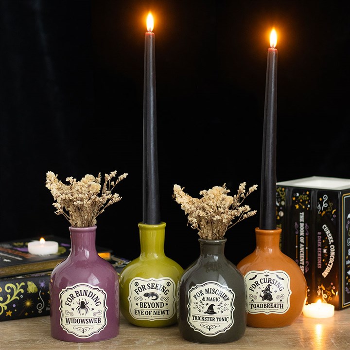 Set of 4 Ceramic Potion Bottle Vases & Candle Holders