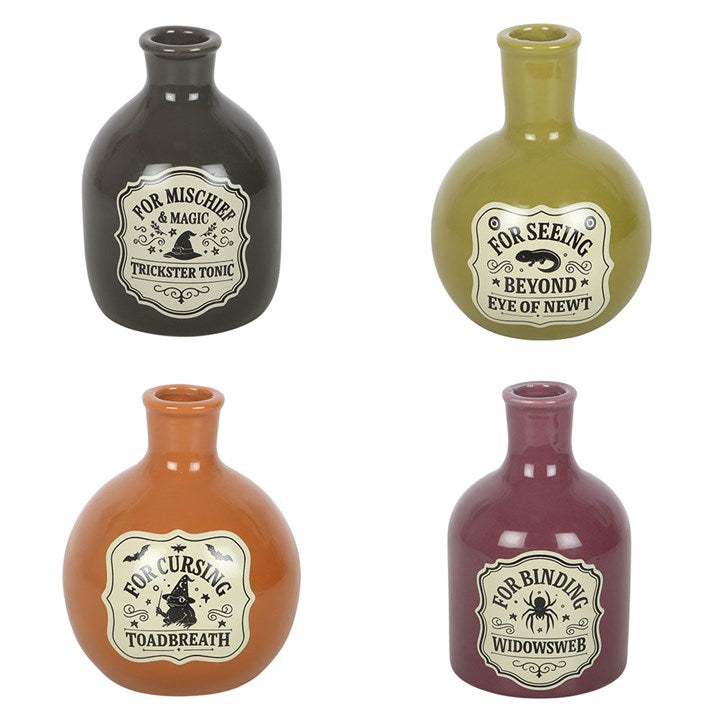 Set of 4 Ceramic Potion Bottle Vases & Candle Holders