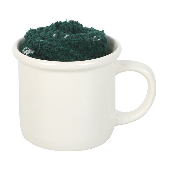 White Baby It's Cold Outside Ceramic Mug & Green Fluffy Socks Set