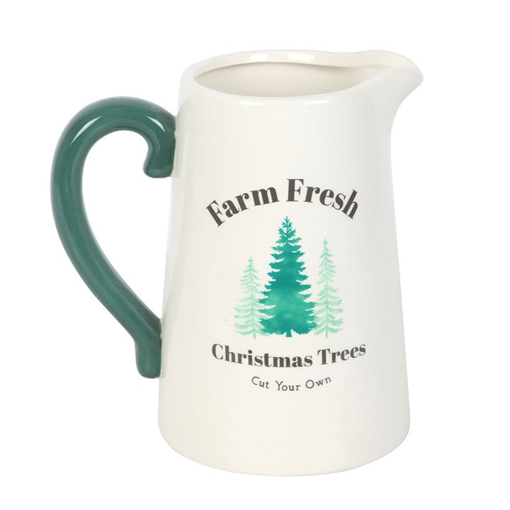 CLEARANCE White & Green Farm Fresh Christmas Trees Ceramic Flower Jug