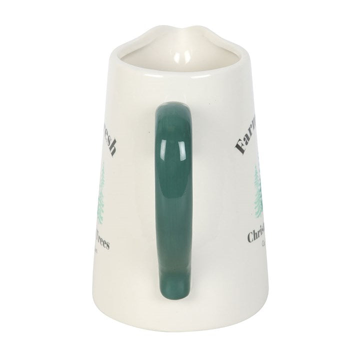 CLEARANCE White & Green Farm Fresh Christmas Trees Ceramic Flower Jug