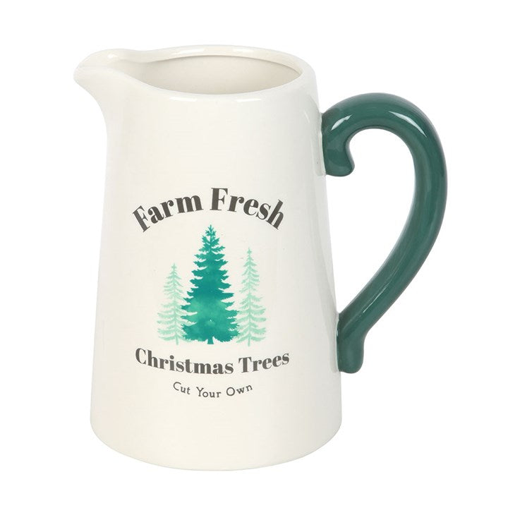 CLEARANCE White & Green Farm Fresh Christmas Trees Ceramic Flower Jug
