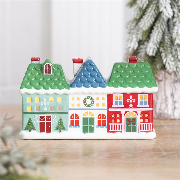 Christmas Street Ceramic Tealight and Incense Cone Holder
