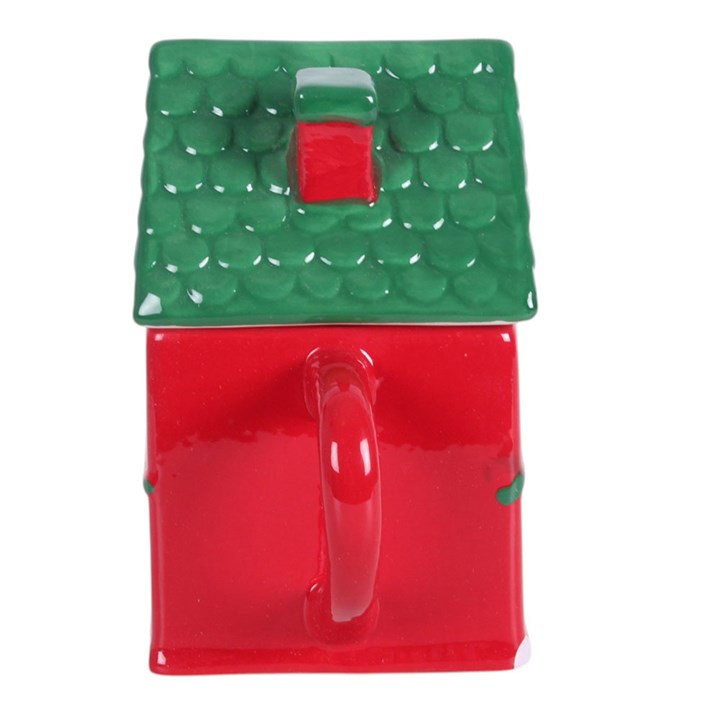 Red Christmas House Ceramic Lidded Mug