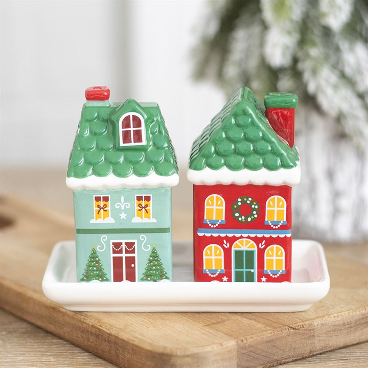 Christmas House Ceramic Salt & Pepper Shakers