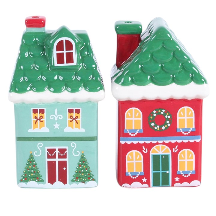 Christmas House Ceramic Salt & Pepper Shakers