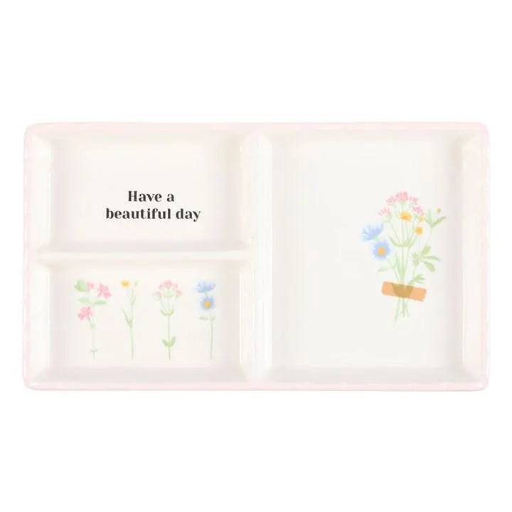 Have a Beautiful Day Floral Ceramic Trinket Tray Dish