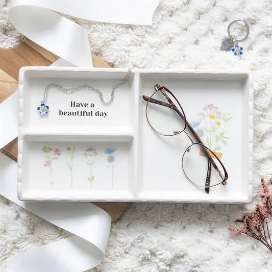 Have a Beautiful Day Floral Ceramic Trinket Tray Dish