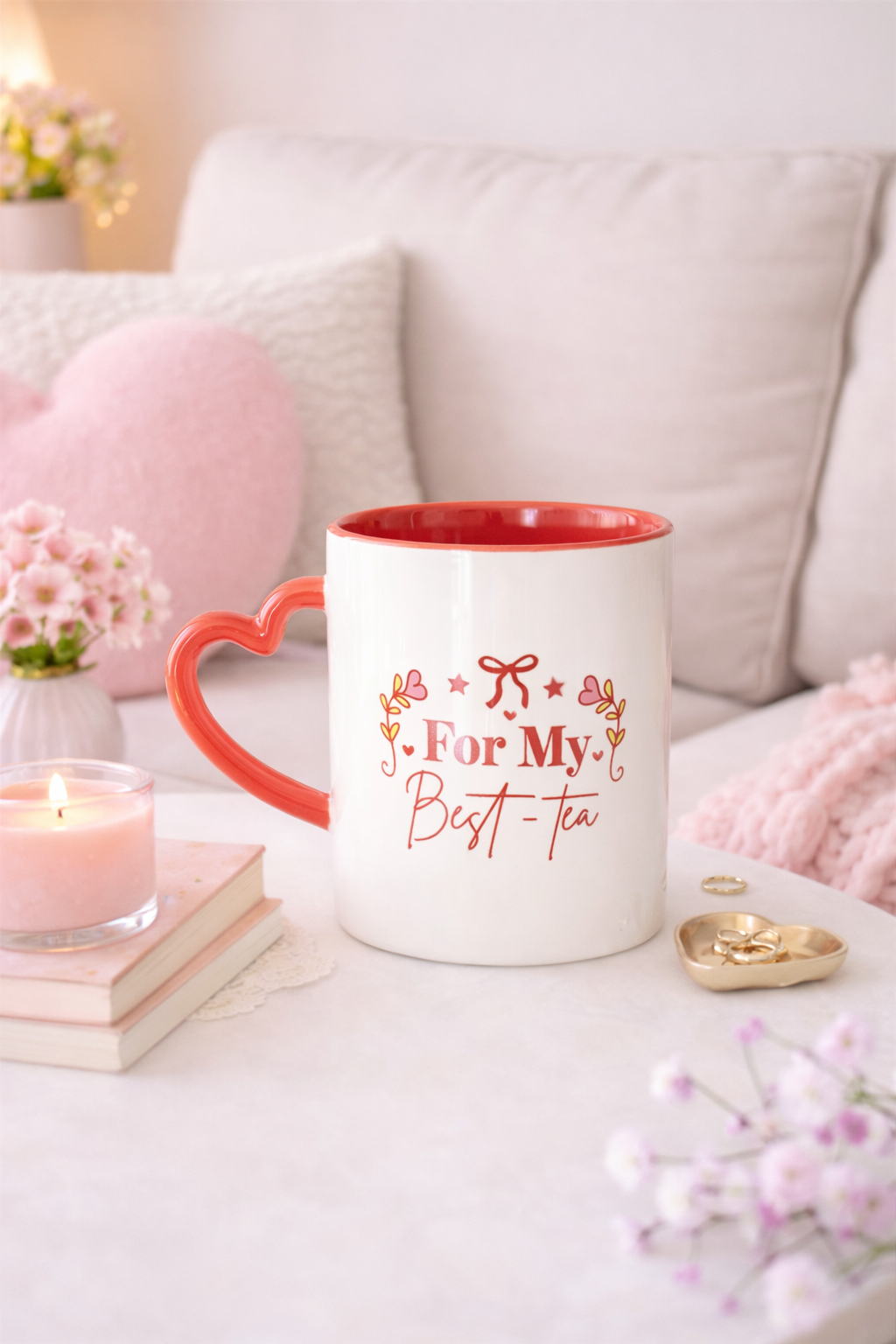 For My Best-Tea Heart Handle Ceramic Mug