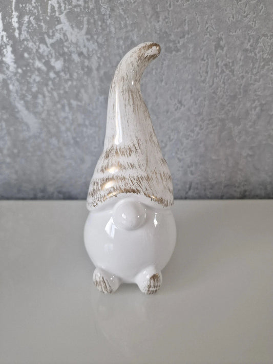 CLEARANCE Gloss White and Gold Ceramic Winter Gonk Ornament