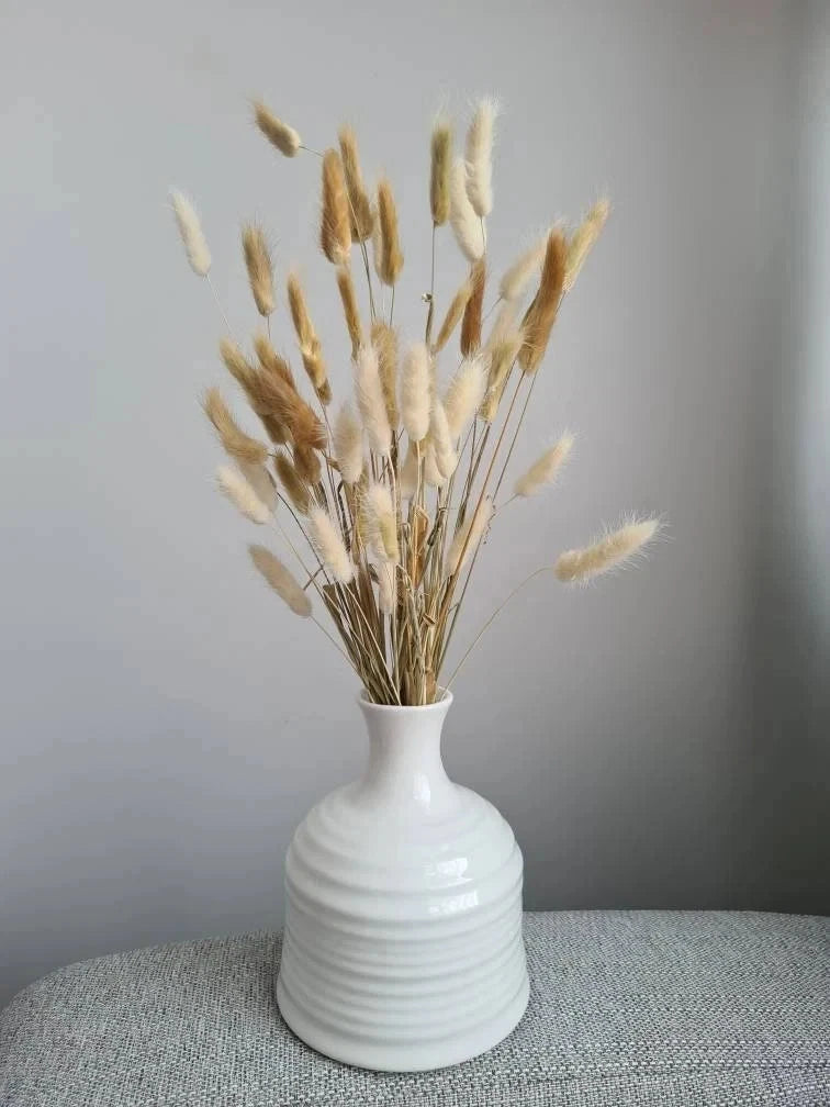 CLEARANCE Gloss White Ribbed Ceramic Vase
