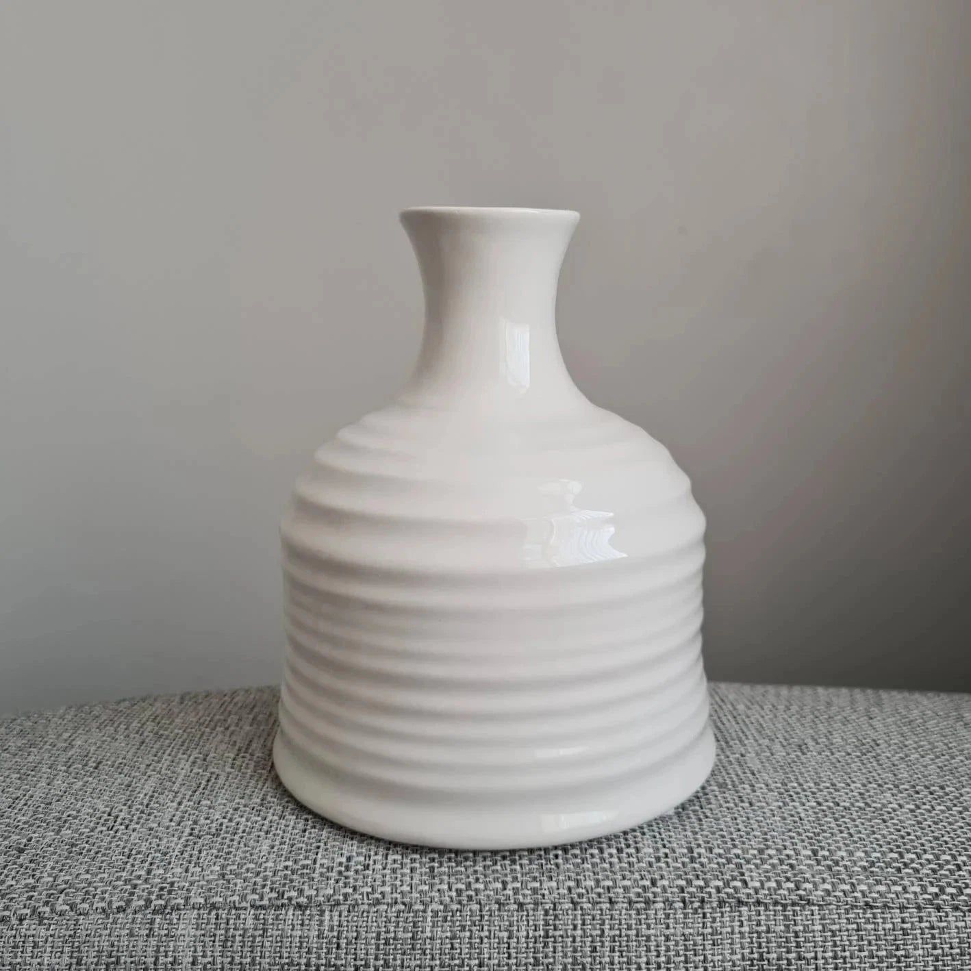 CLEARANCE Gloss White Ribbed Ceramic Vase